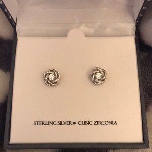 Sterling Silver, Cubic Zirconia Flower Earrings